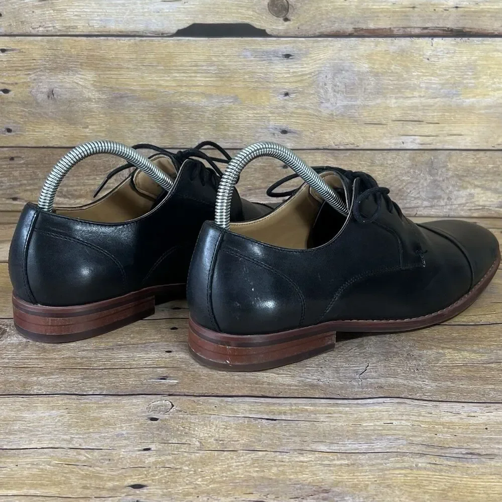 Black Leather Cap Toe Oxford Derby Dress Shoes SZ 7 Brown Stacked Heel‎ Mens